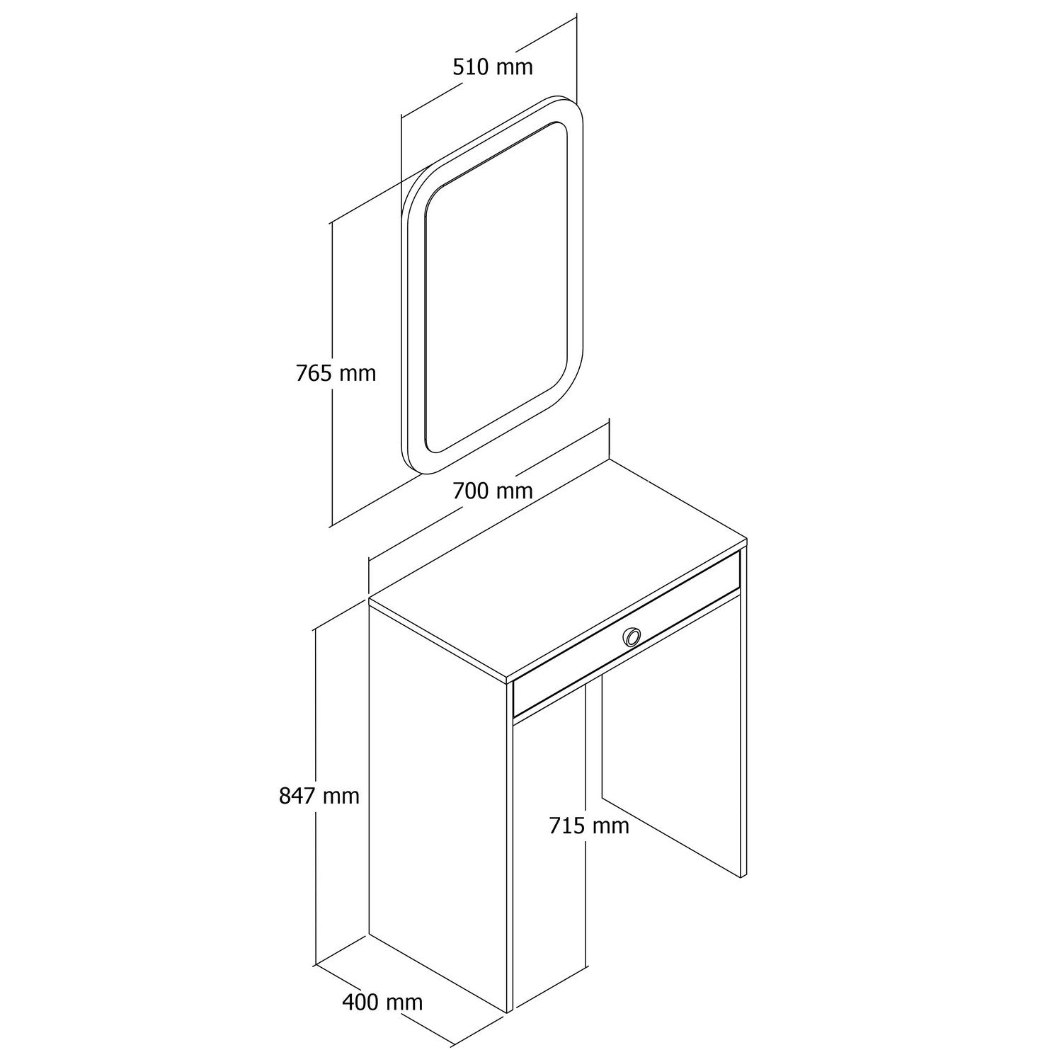 Coiffeuse design avec miroir Esadia L70cm Bois foncé