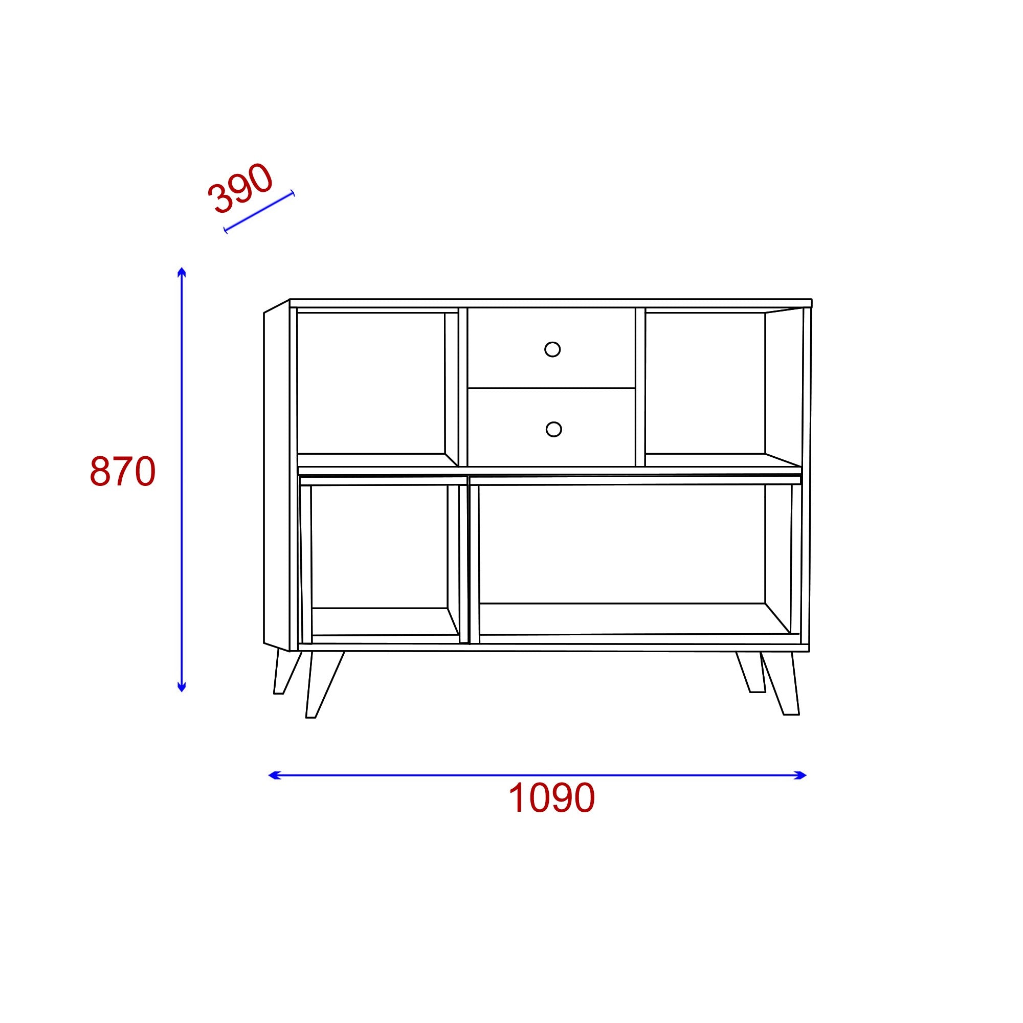 Commode 2 tiroirs Giala 109x87cm Bois Multicolore