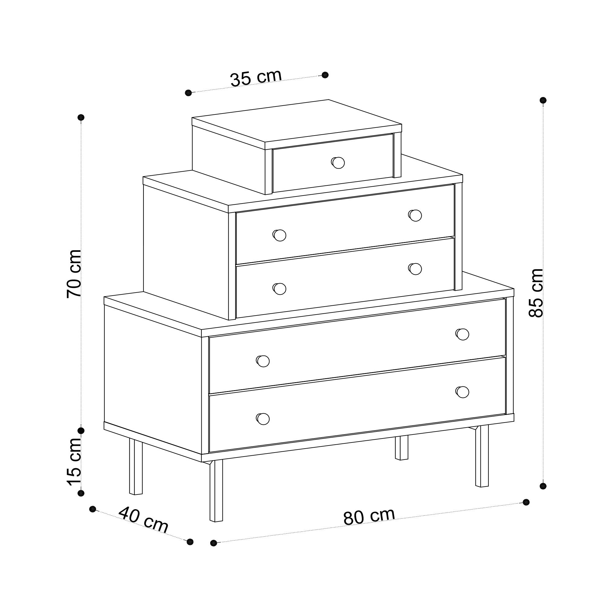 Commode 5 tiroirs Castel H85cm Chêne clair