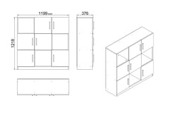 Commode Maeva en Bois avec 9 casiers Chêne foncé et 6 portes Gris