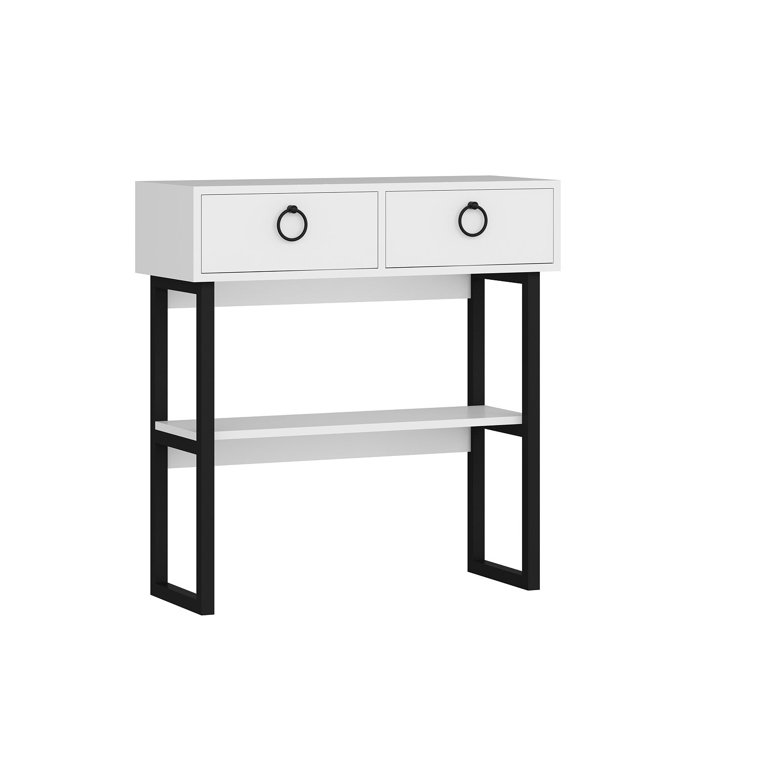 Console 2 tiroirs Naihi L90cm Métal Noir et Bois Blanc