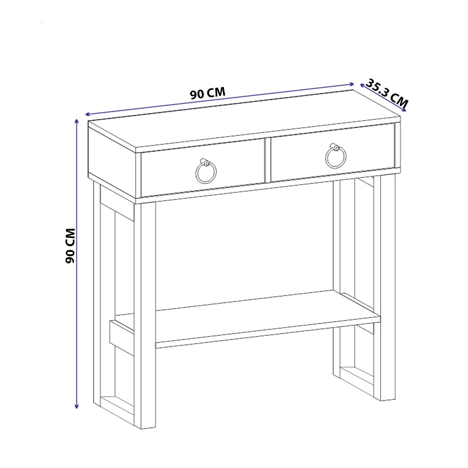 Console 2 tiroirs Naihi L90cm Métal Noir et Bois Blanc