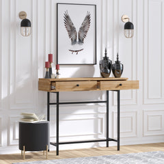 Console 2 tiroirs Solace 100cm Métal Noir et Bois Chêne