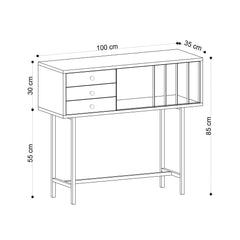 Console 3 tiroirs Lasne Métal Noir et Bois Chêne clair