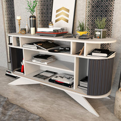 Console avec portes coulissantes Jayson L150xH75cm Blanc et Anthracite