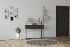 Console style industriel 3 tiroirs Marthe Métal Noir et Bois Anthracite