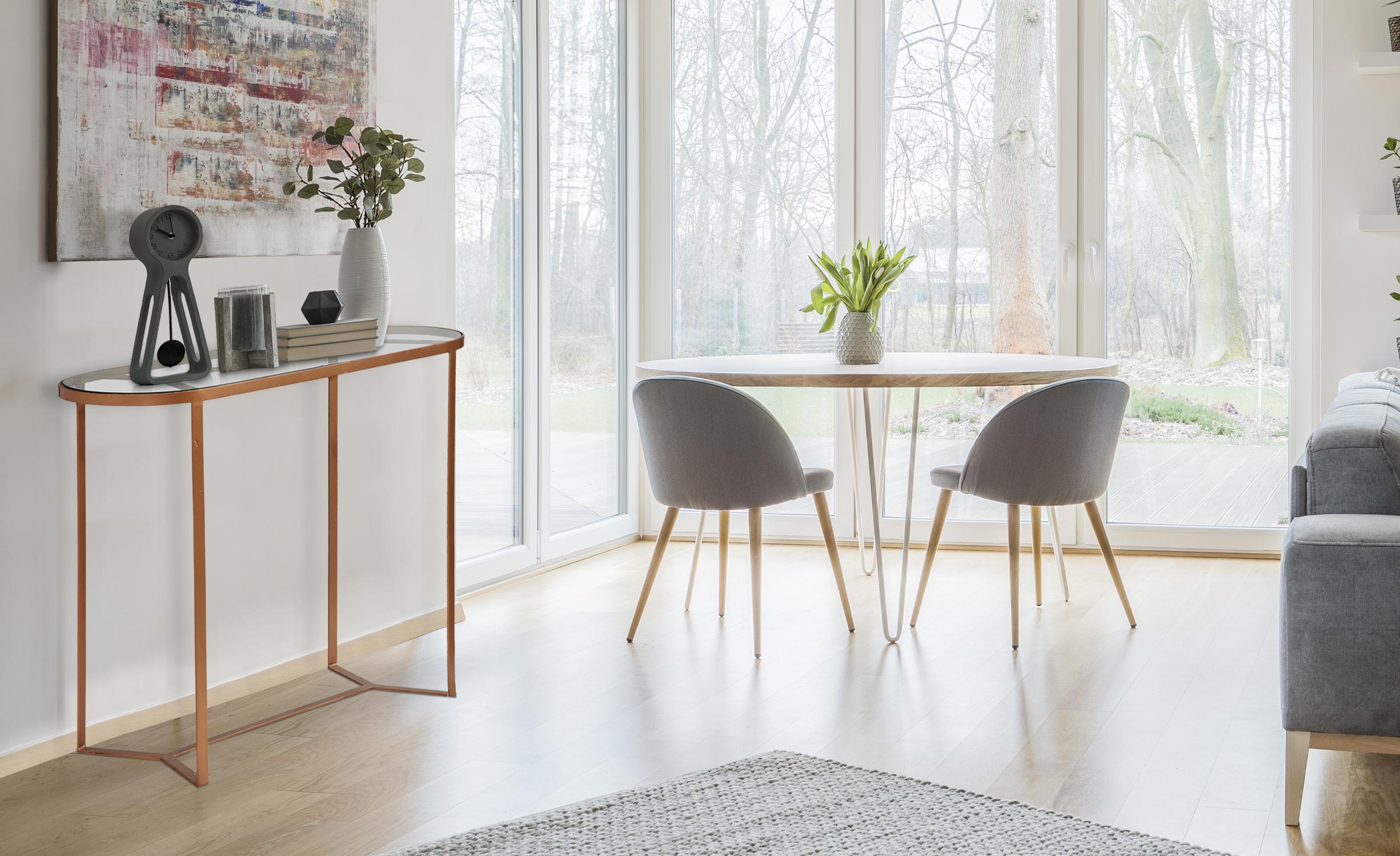 Console Totem Verre et Métal Cuivré