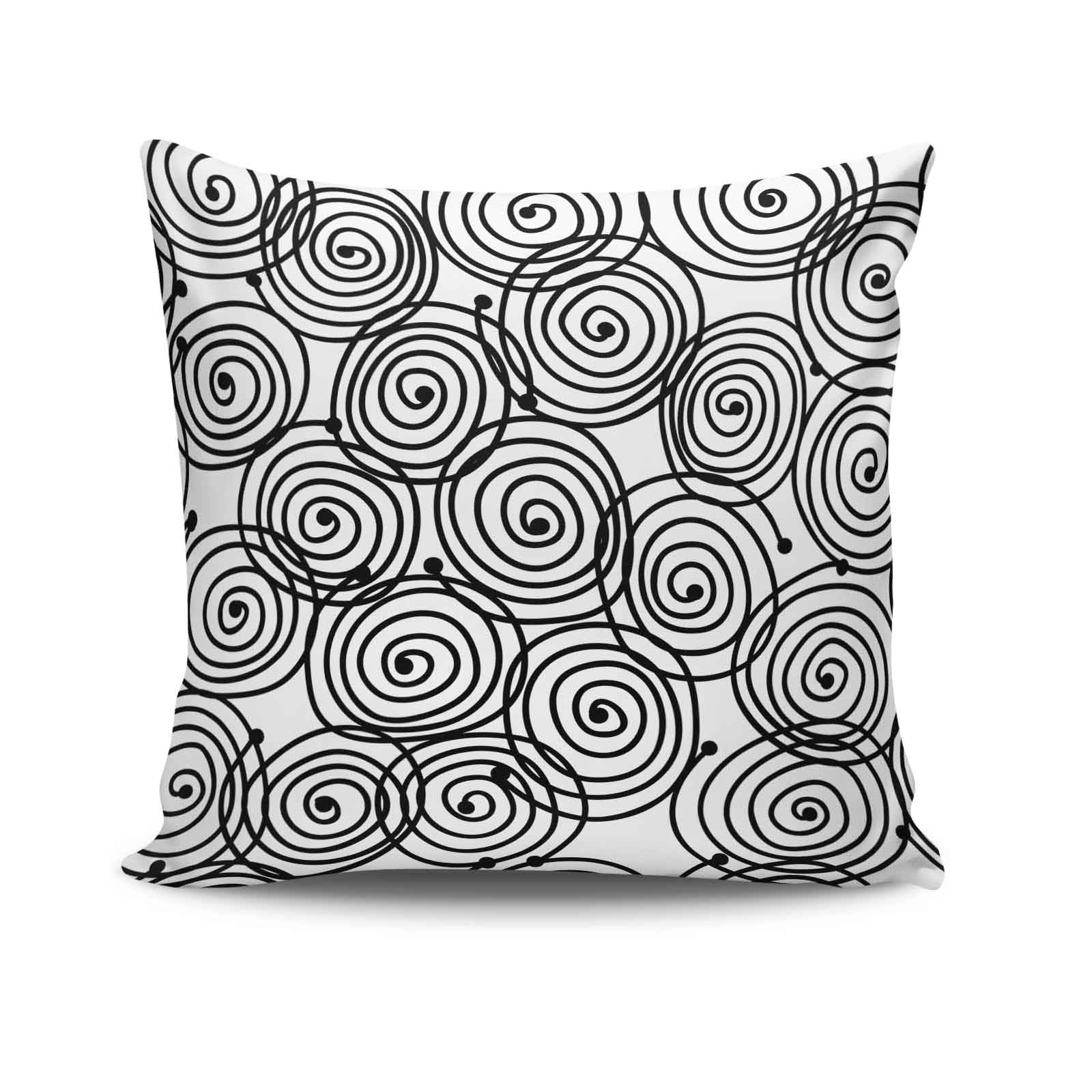 Coussin Wagler 43x43cm Tissu Motif Spirale Noir et Blanc