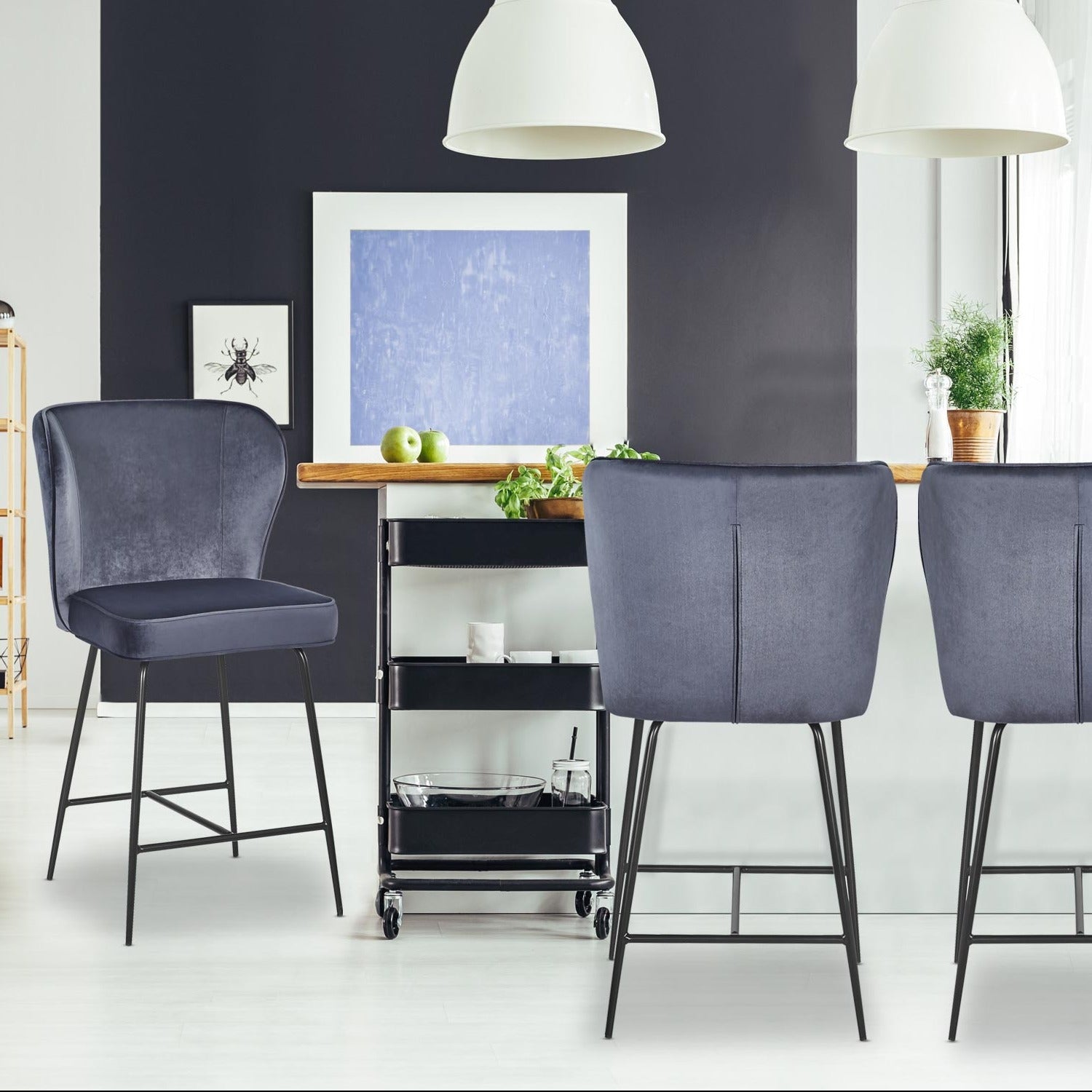 Chaise de bar Elsa Velours Gris