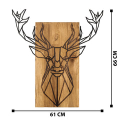 Décoration murale Chiara 61x66cm Cerf Bois Naturel et Métal Noir