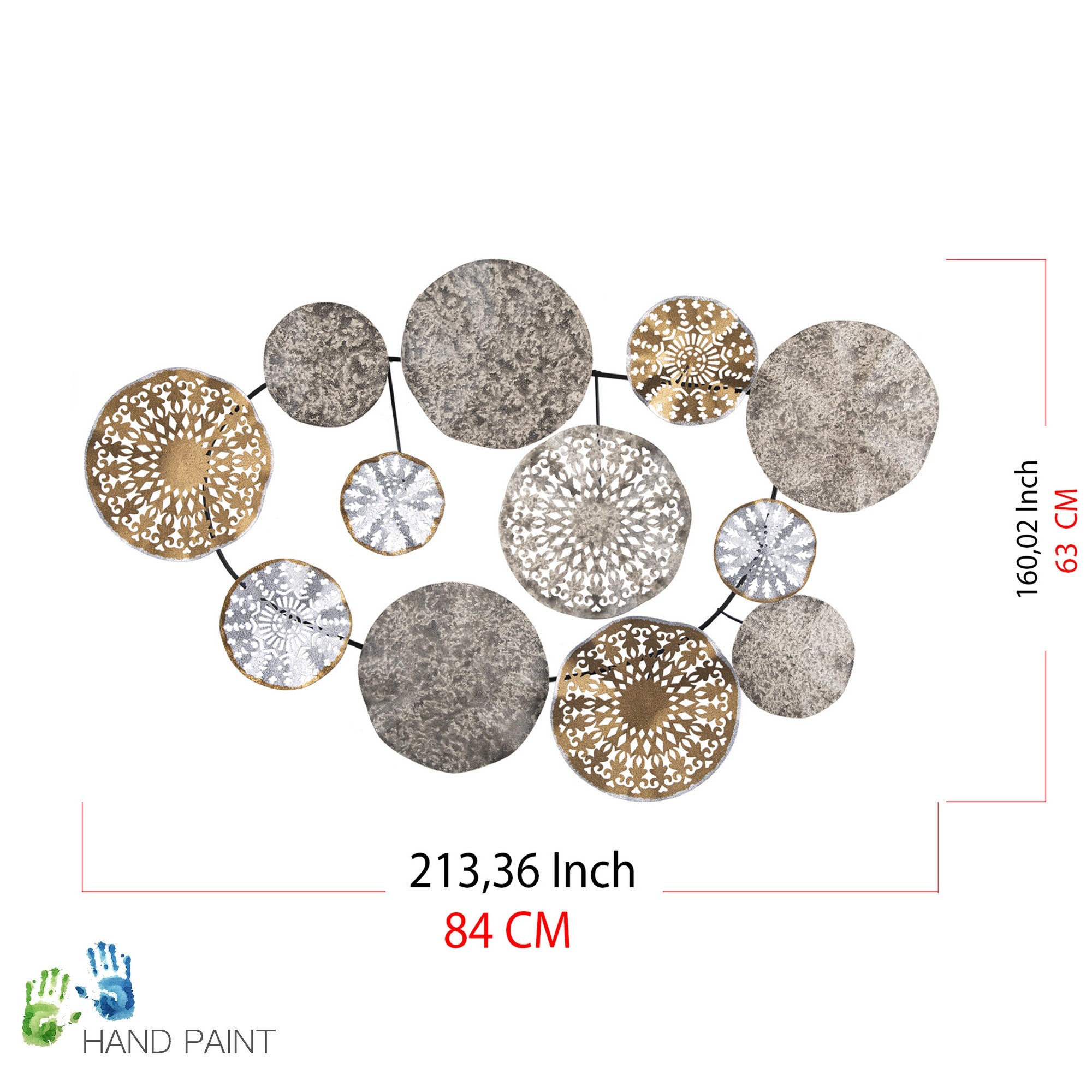 Décoration murale Lectus L84xH63cm Métal Gris, Blanc et Marron