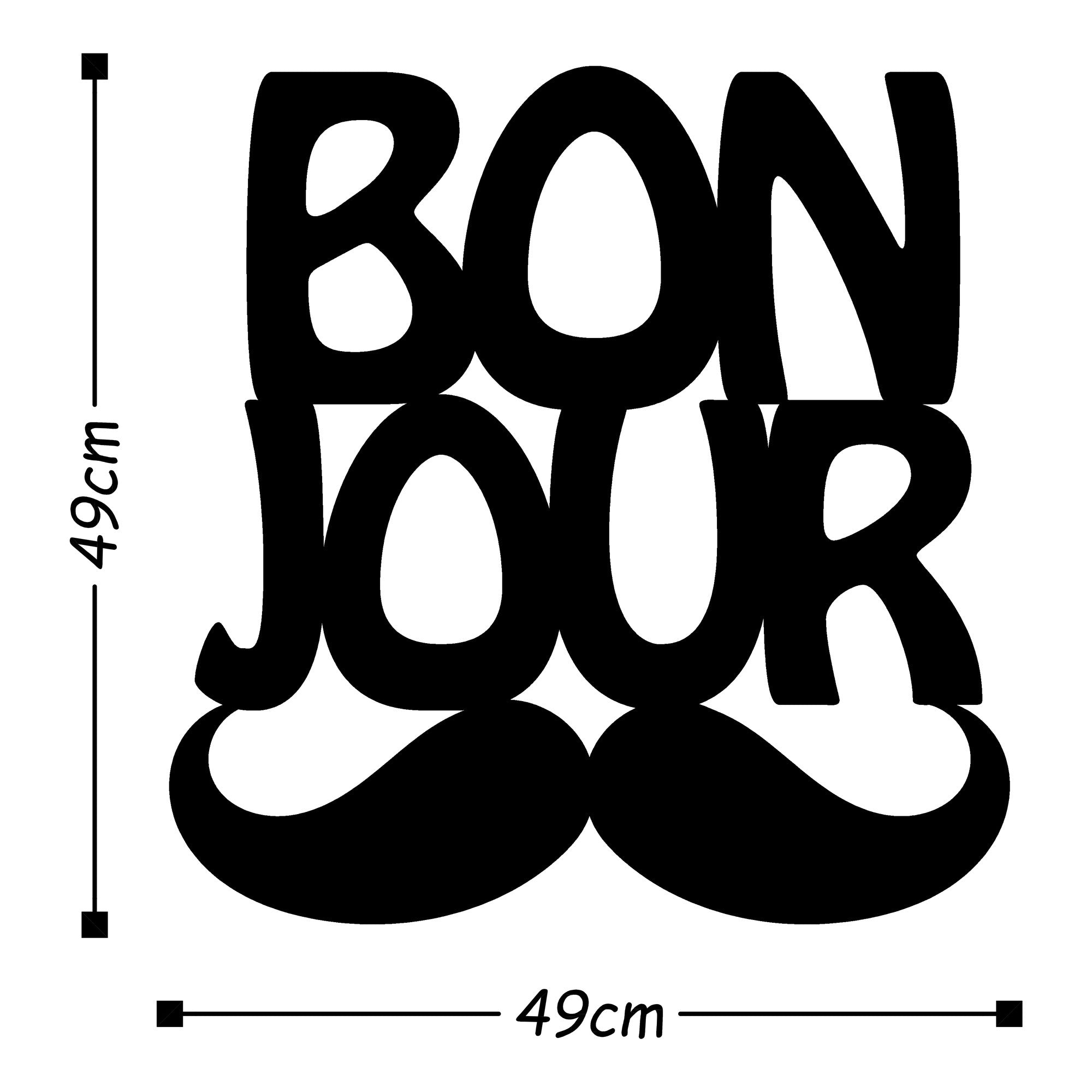 Décoration murale Maddox L49xH49cm « BONJOUR & MOUSTACHE » Métal Noir