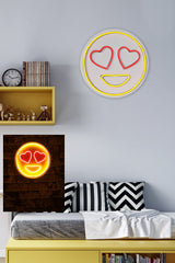 Décoration murale Visage à yeux en cœurs Emo D27cm LED Rouge et Jaune