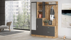 Ensemble armoire de rangement et porte manteau Laska style scandinave en bois Chêne clair et Gris