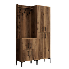 Ensemble armoire de rangement et porte manteau Shera en bois Chêne foncé