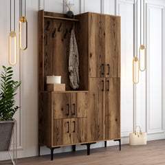 Ensemble armoire de rangement et porte manteau Shera en bois Chêne foncé