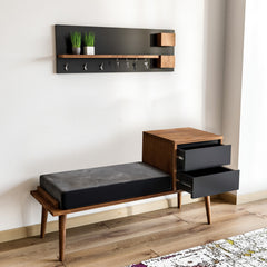 Ensemble banc avec rangement et patère murale Blissar Bois Naturel et Noir