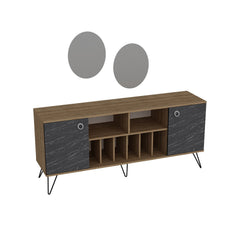 Ensemble Buffet et 2 miroirs Ancon Bois Naturel et Noir effet marbre