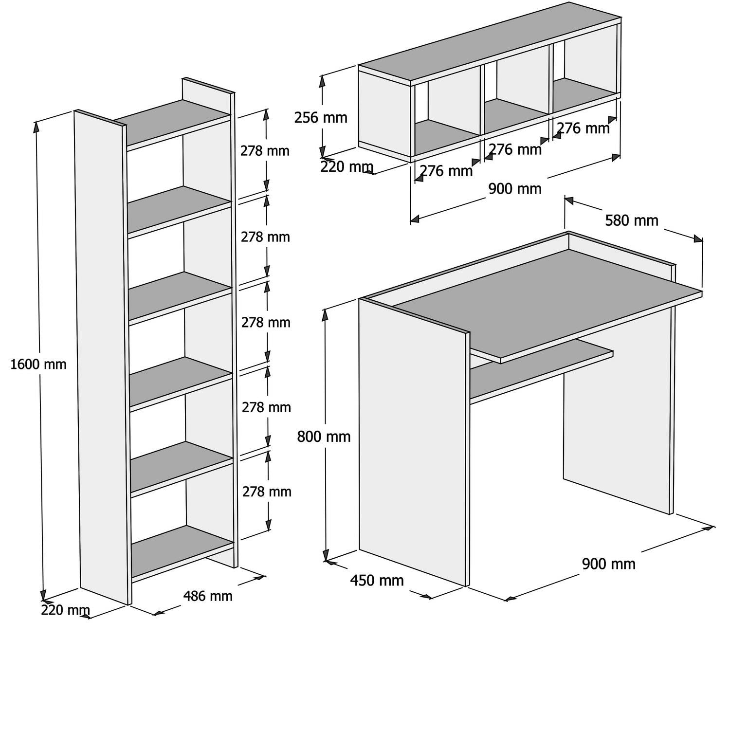 Ensemble bureau, bibliothèque et étagère Bourdic Blanc