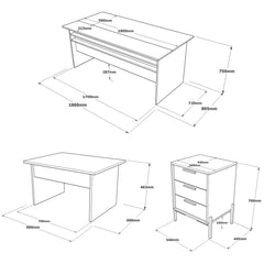 Ensemble bureau, table basse et Commode Busymo Bois Nature et Gris