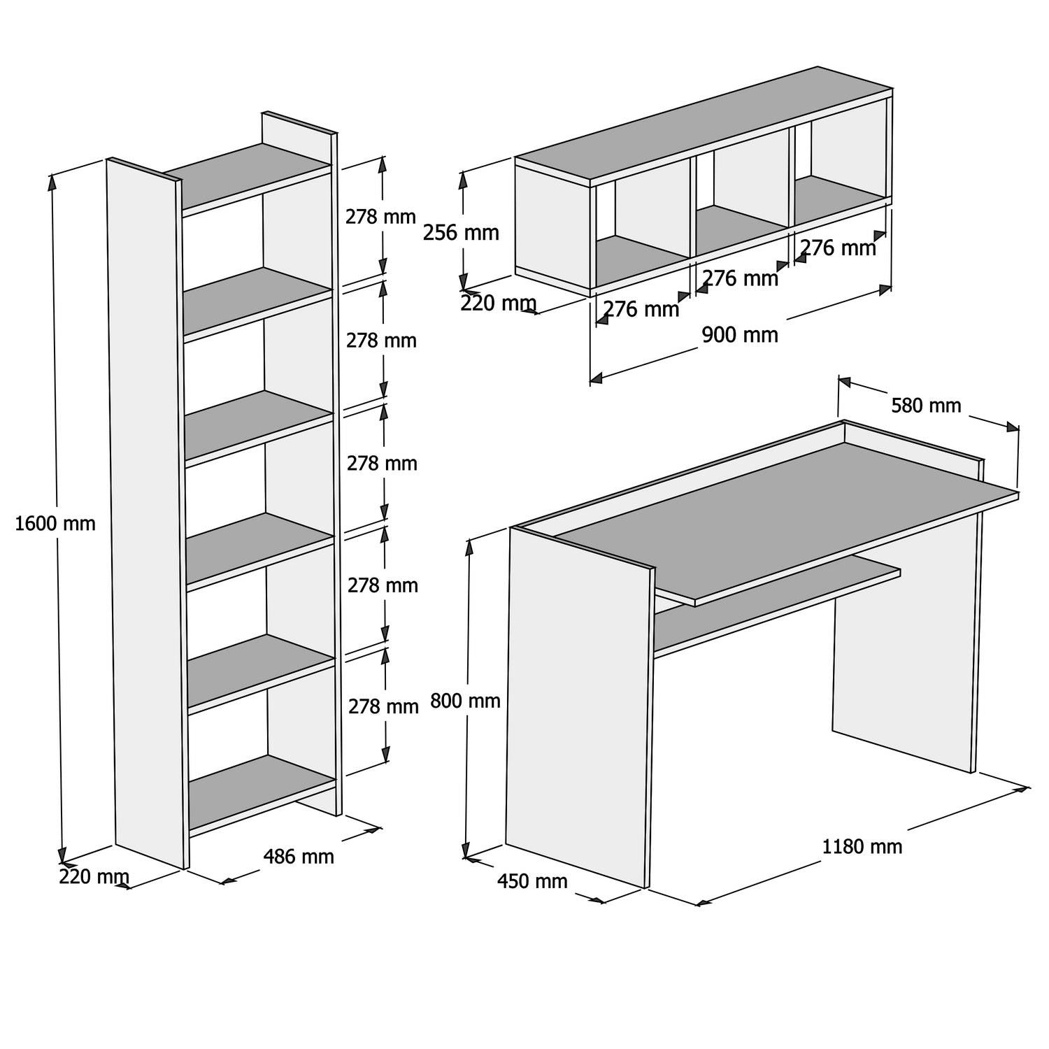 Ensemble bureau XL, bibliothèque et étagère Bourdic Blanc