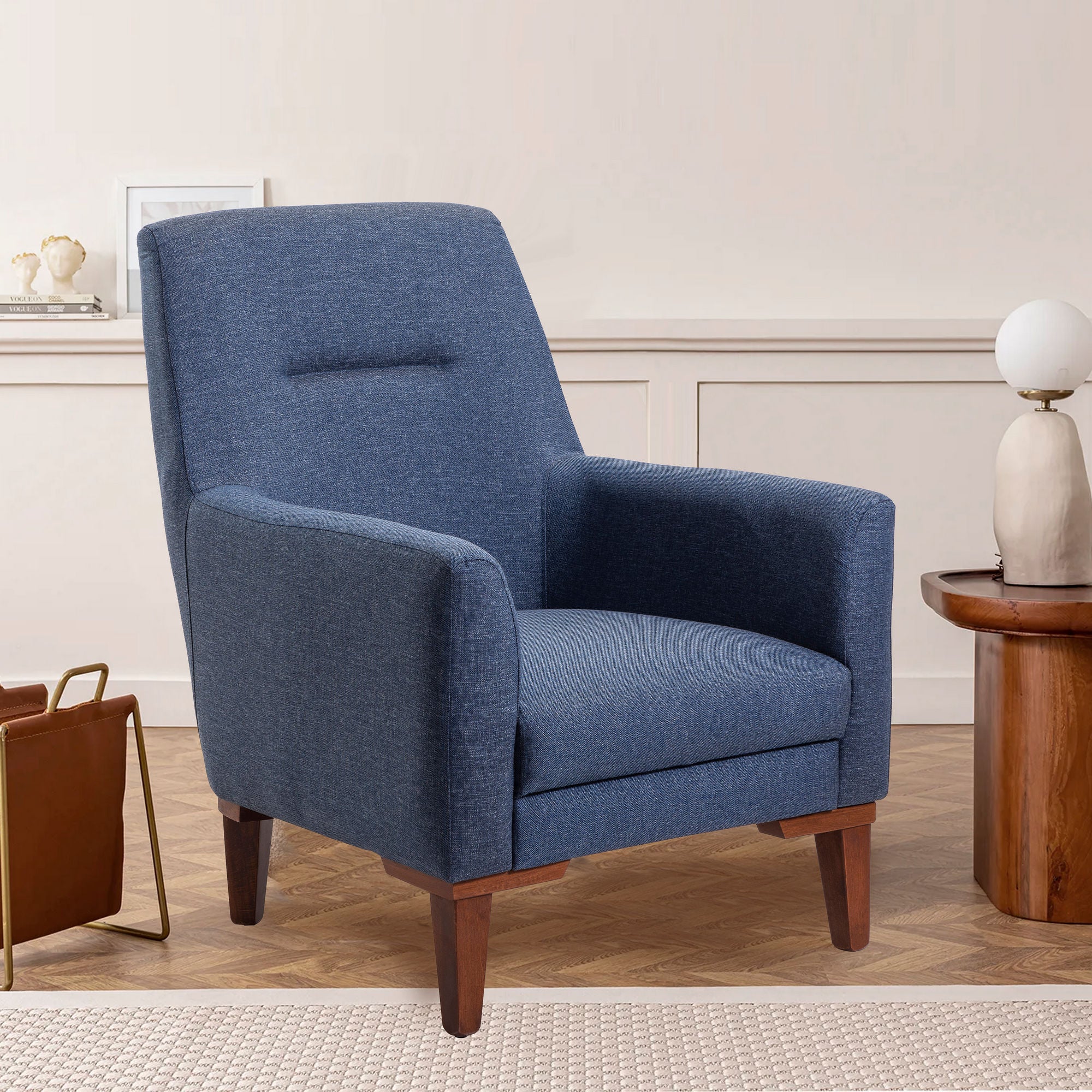 Ensemble canapé 3 places convertible, Fauteuil et table d'appoint Agios Tissu Bleu foncé