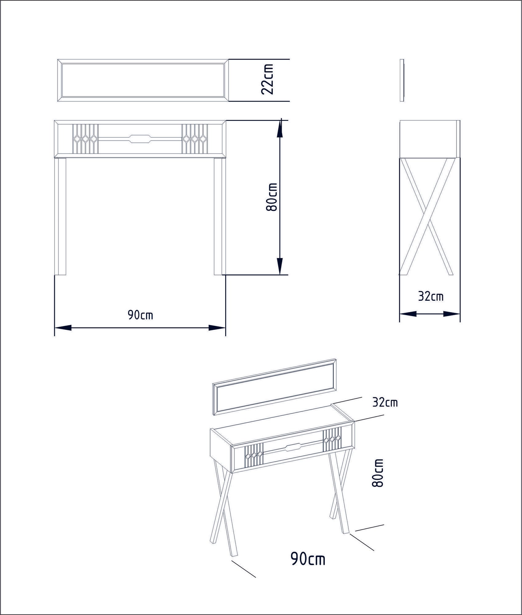 Ensemble console et miroir Wilma Métal Or et Bois Blanc effet marbre et Motif Géométrique Or