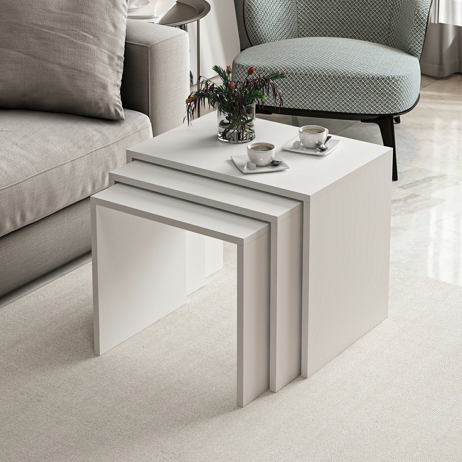 Ensemble de 3 tables basses gigognes Holbox Blanc