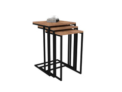 Ensemble de 3 tables basses gigognes Ineke Métal Noir et Bois Naturel