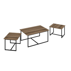 Ensemble de 3 tables basses style industriel Langkawi Métal Noir et Bois foncé