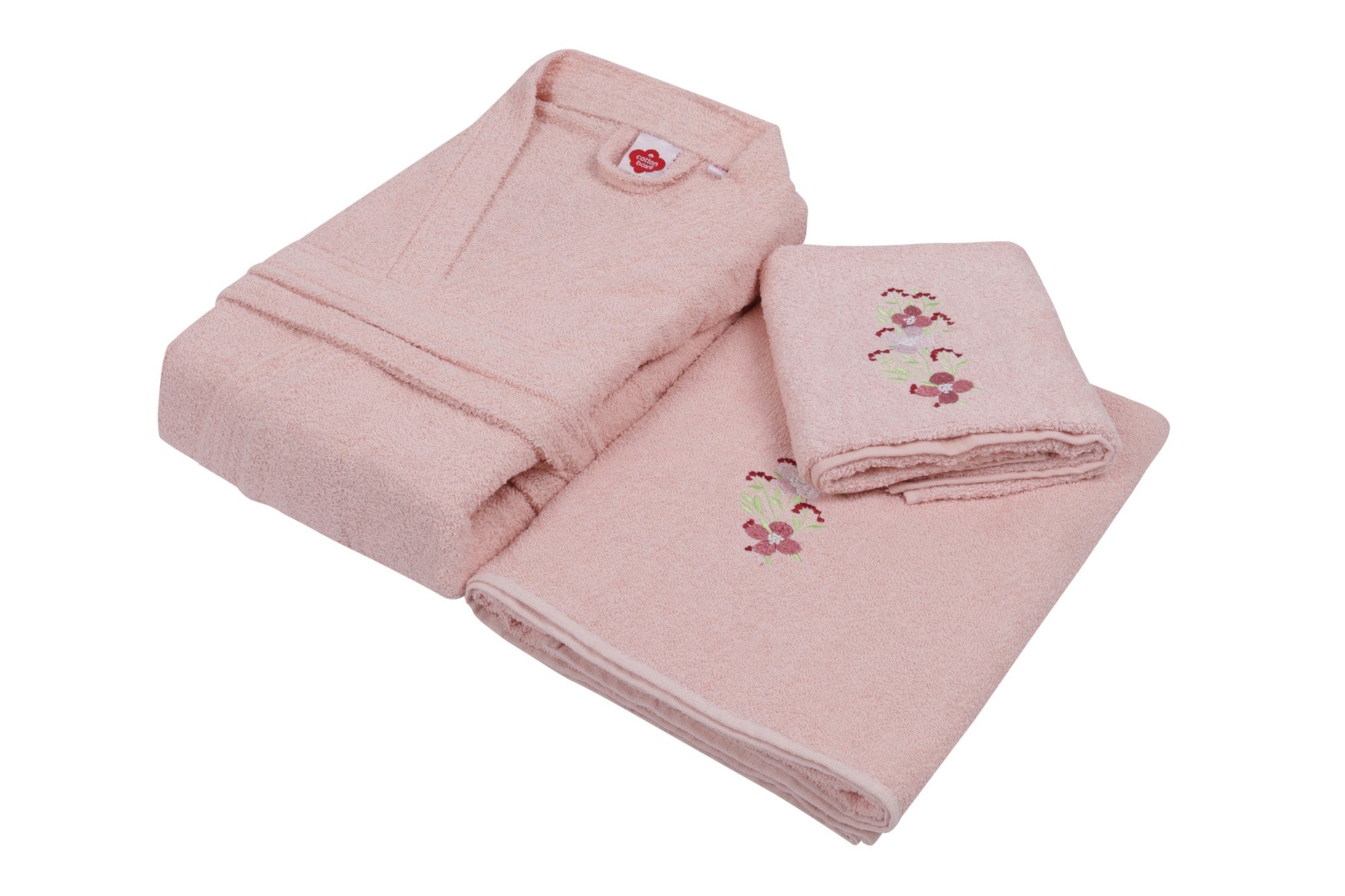 Ensemble de bain 100% coton de 2 peignoirs et 4 serviettes Marino Rose poudré et Gris