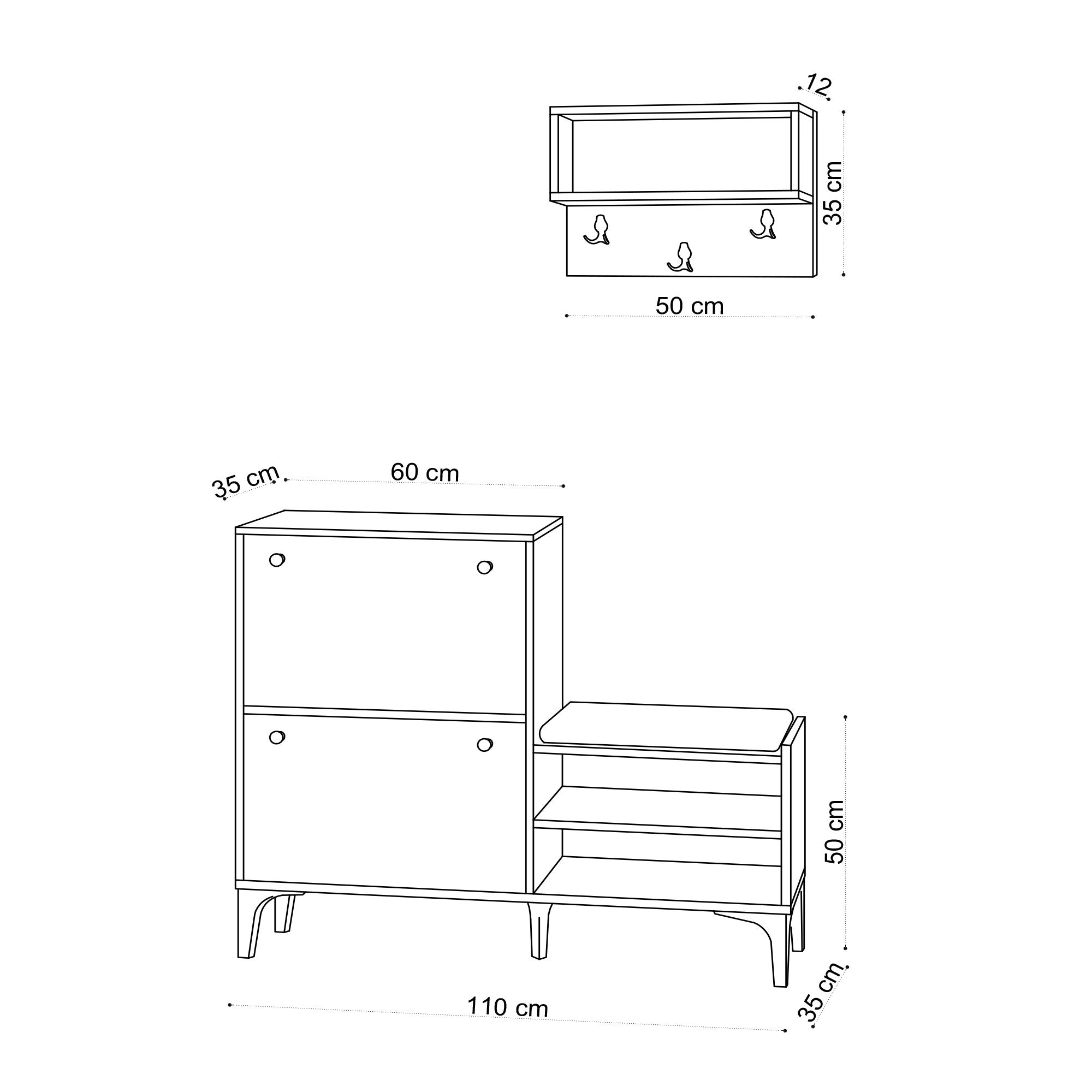 Ensemble meuble à chaussure avec étagères murale Proteus Chêne clair