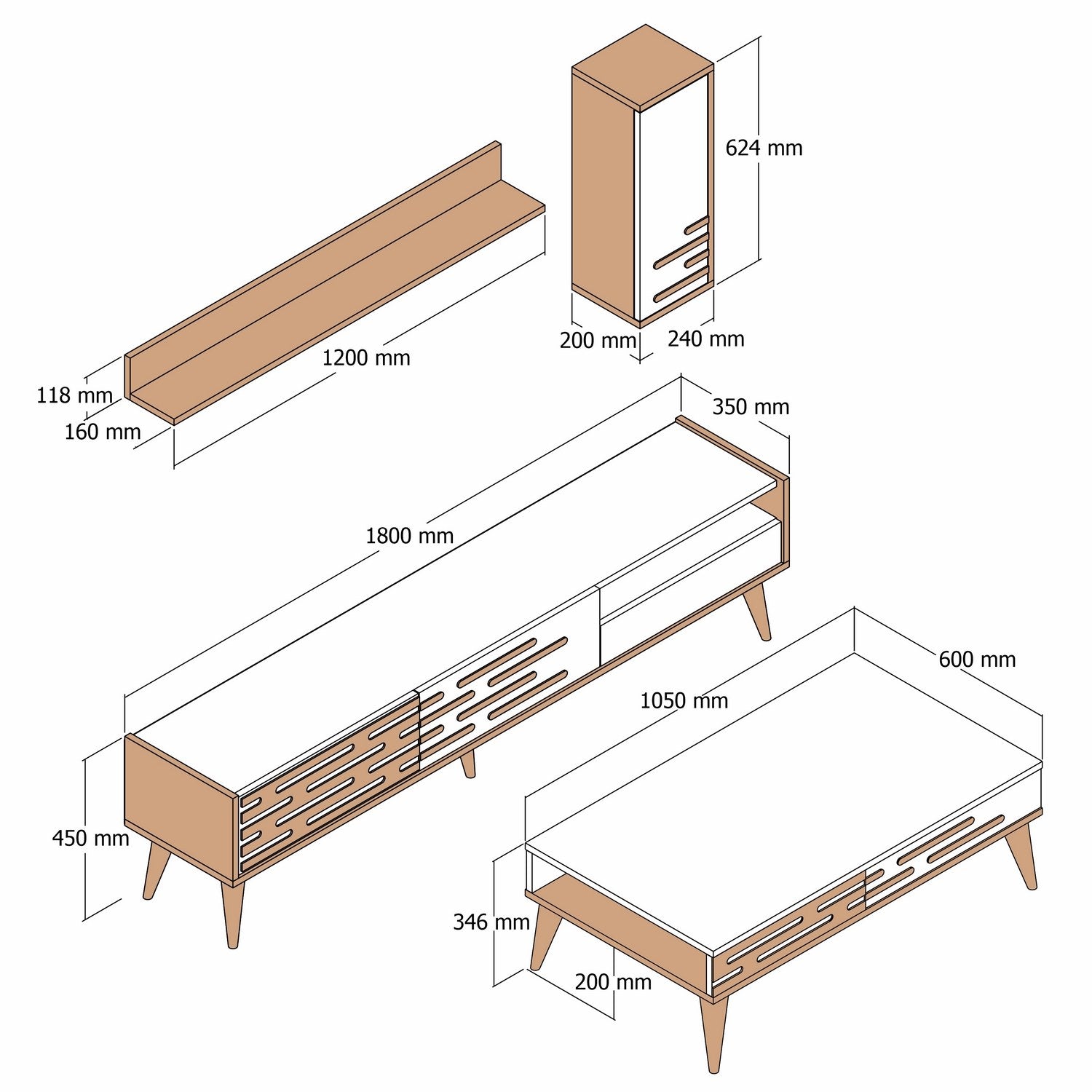 Ensemble meuble de salon Oviva Bois foncé