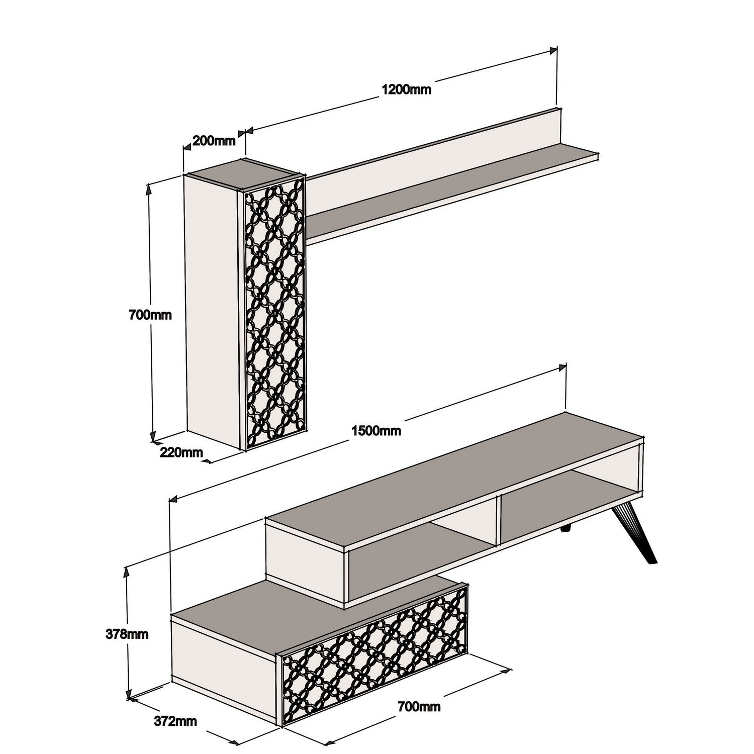 Ensemble meuble TV et étagère Atho Bois et Blanc