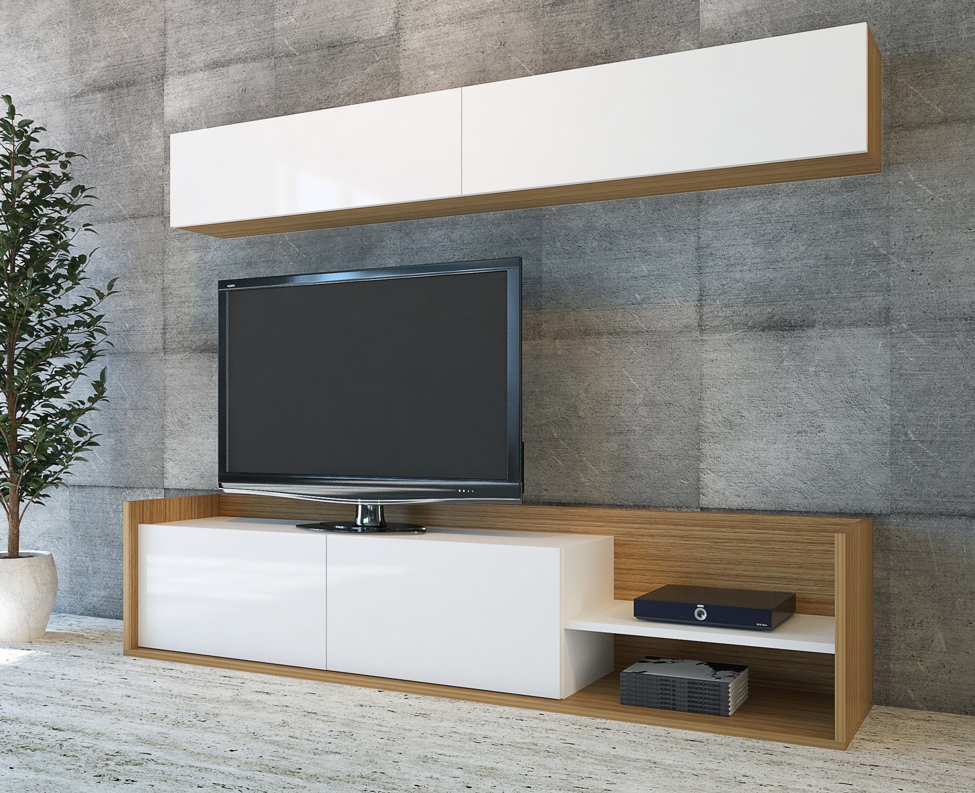 Ensemble meuble TV et étagère murale Dazzler Bois et Blanc