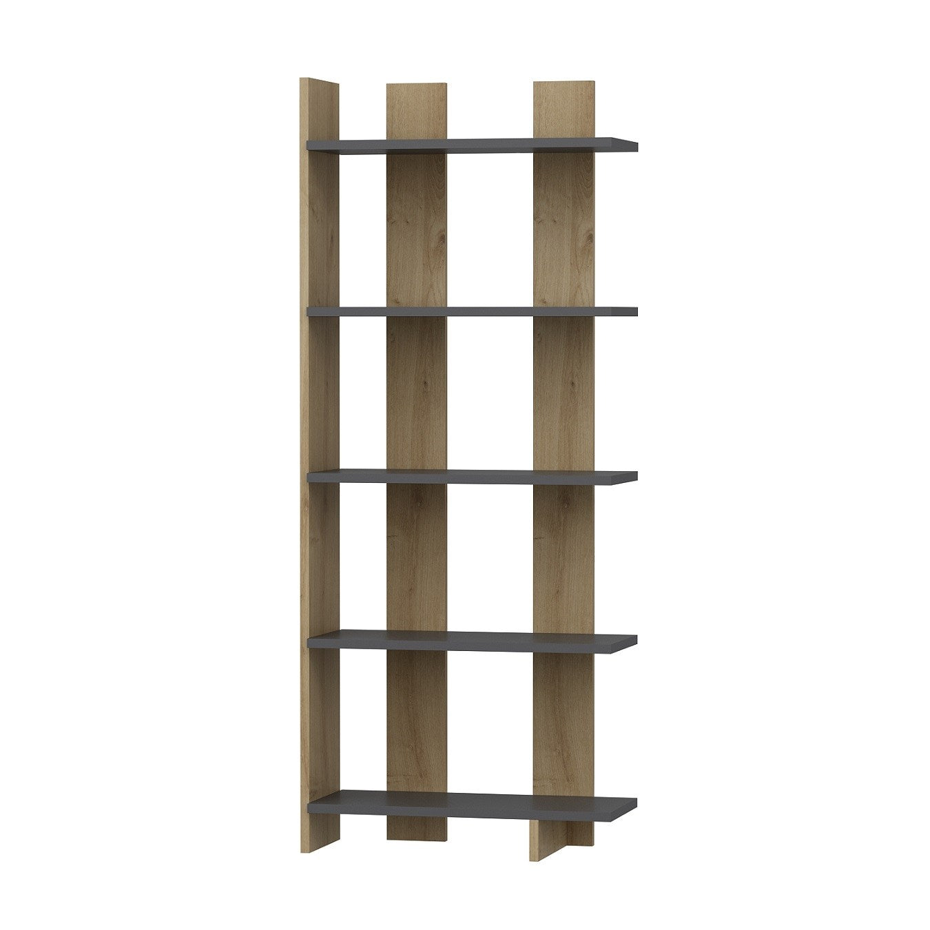 Étagère bibliothèque Galanda L65xH150cm Bois clair et Anthracite