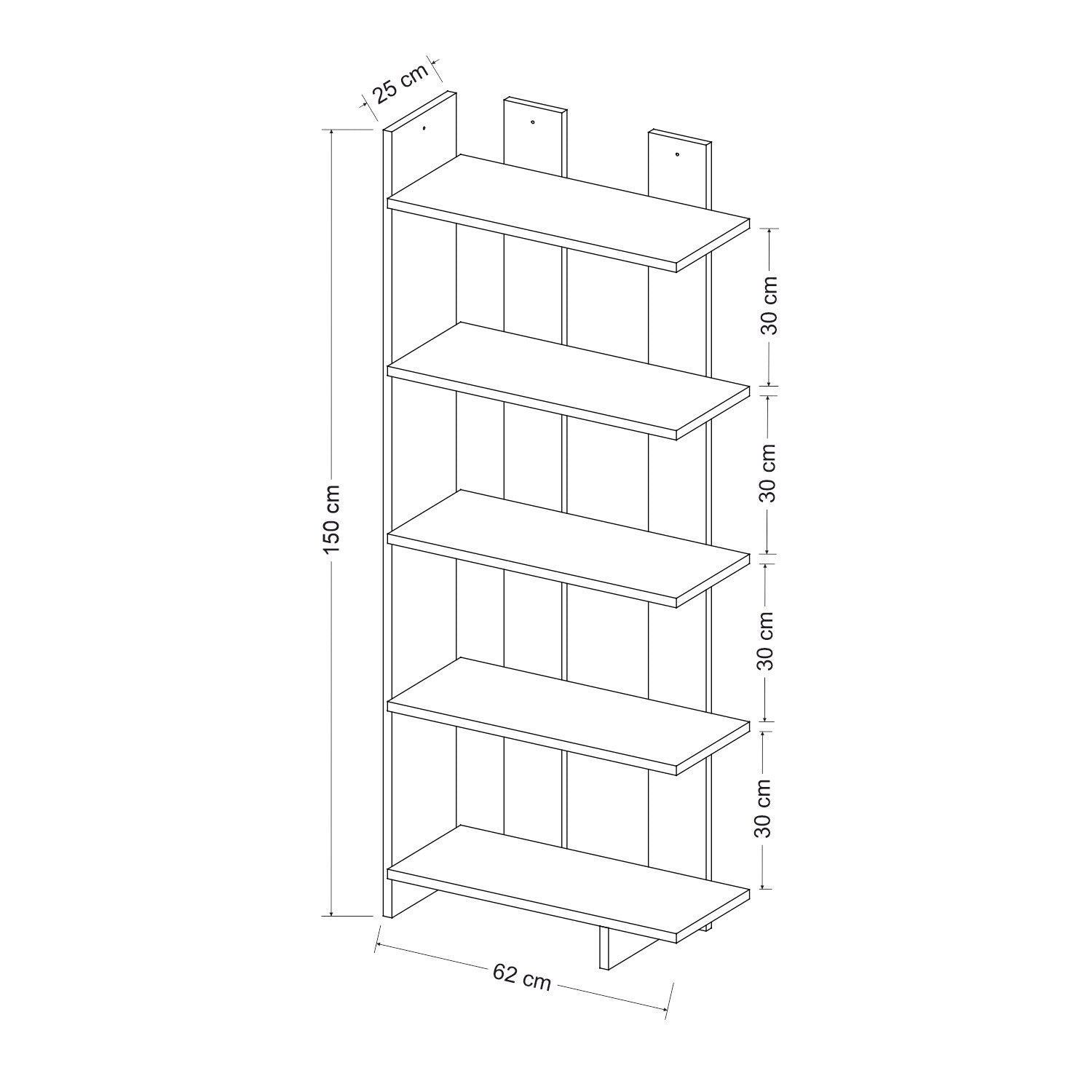 Étagère bibliothèque Galanda L65xH150cm Bois clair et Anthracite