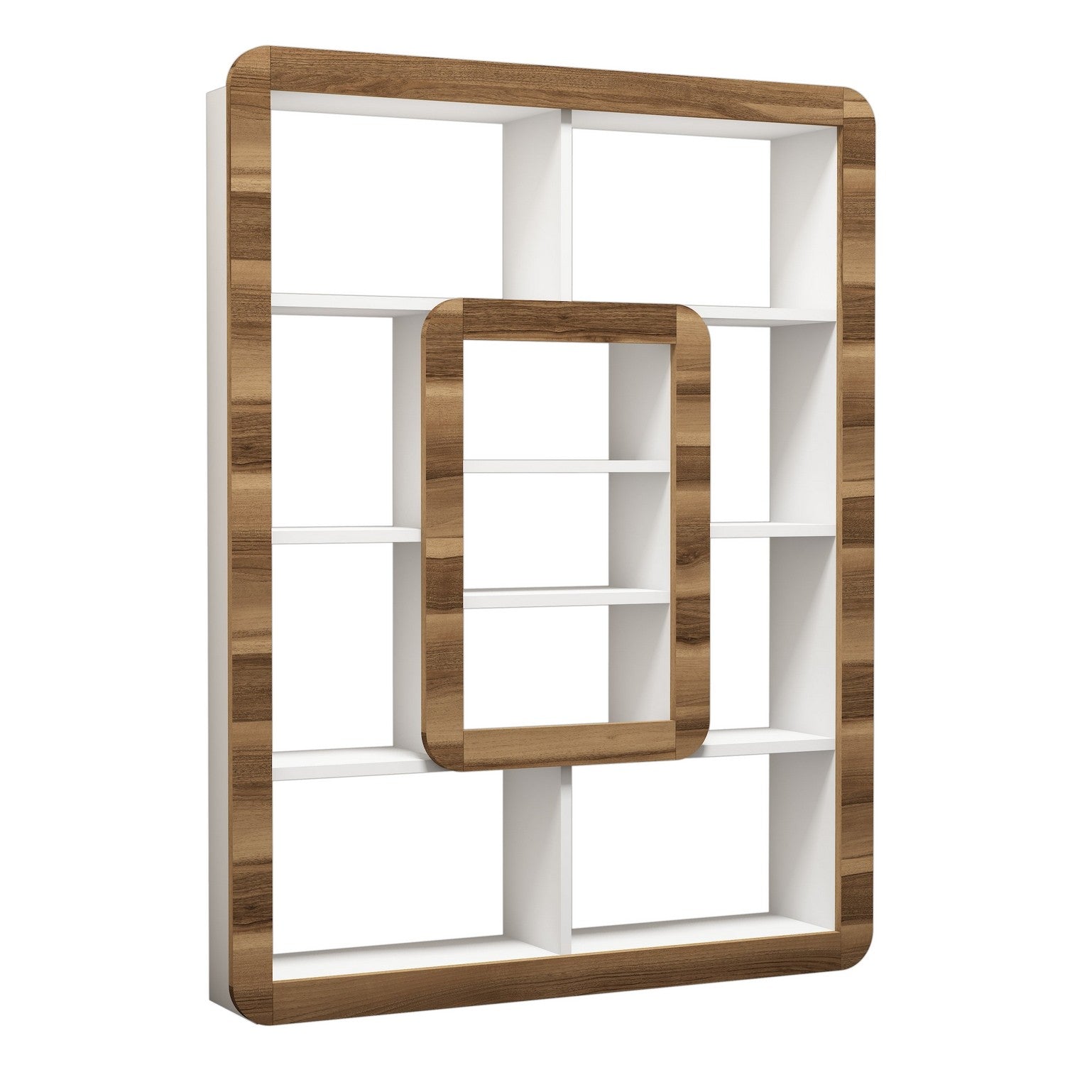 Étagère bibliothèque Infula liseré 140cm Bois Blanc et Noyer