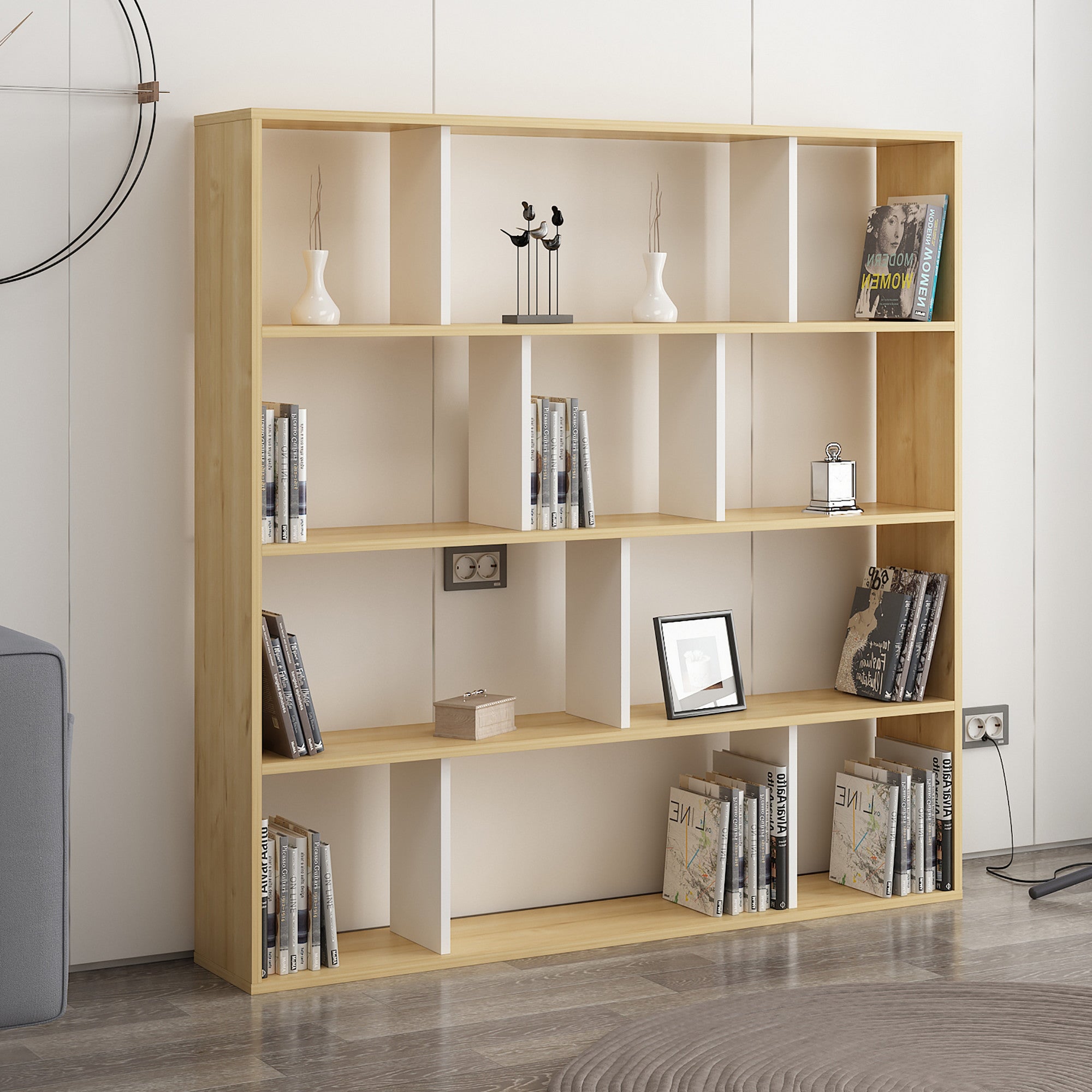 Étagère bibliothèque Repono 145cm Bois Chêne et Blanc