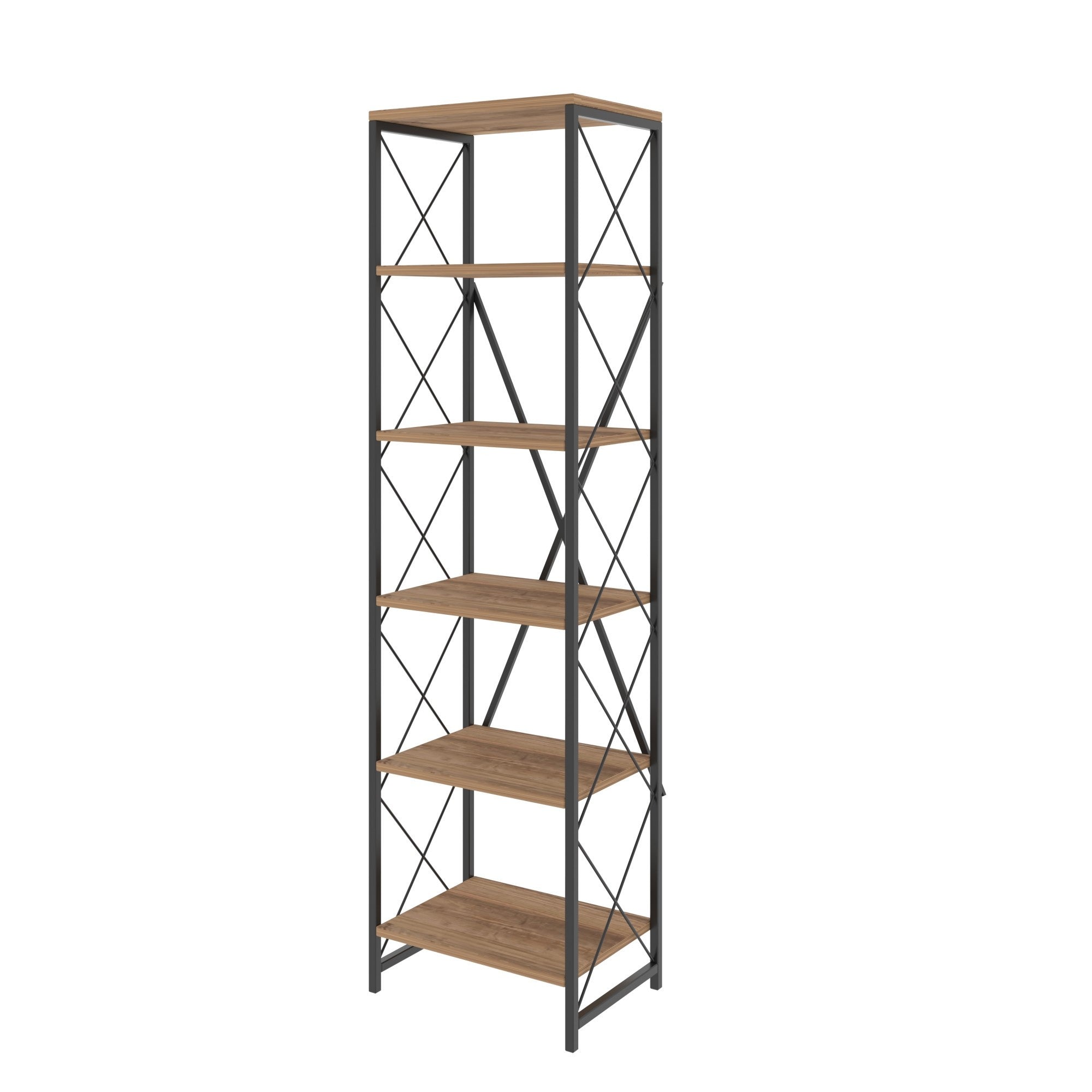 Étagère bibliothèque style industriel Benzoni 180cm Métal Noir et Chêne clair