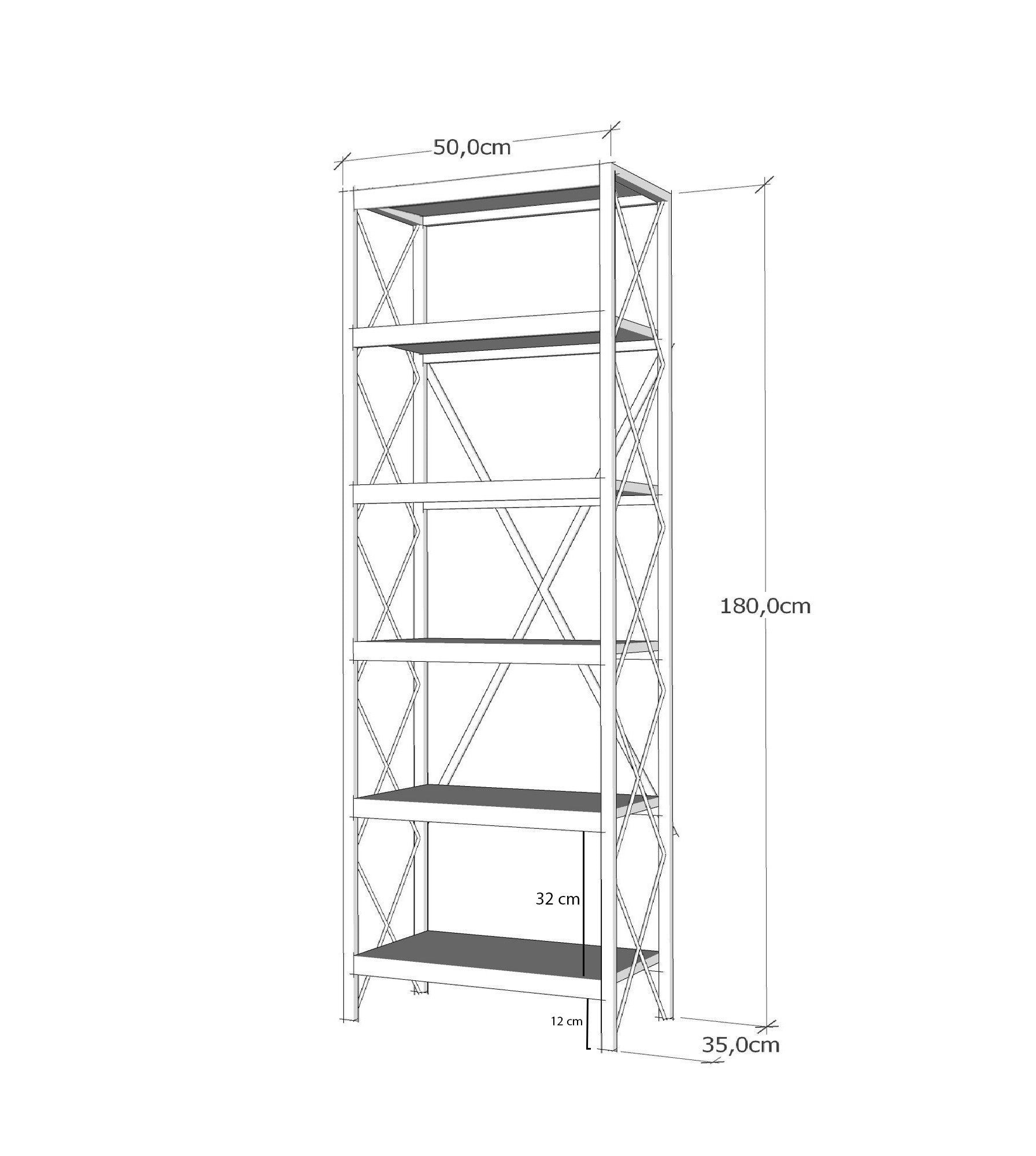 Étagère bibliothèque style industriel Benzoni 180cm Métal Noir et Chêne clair