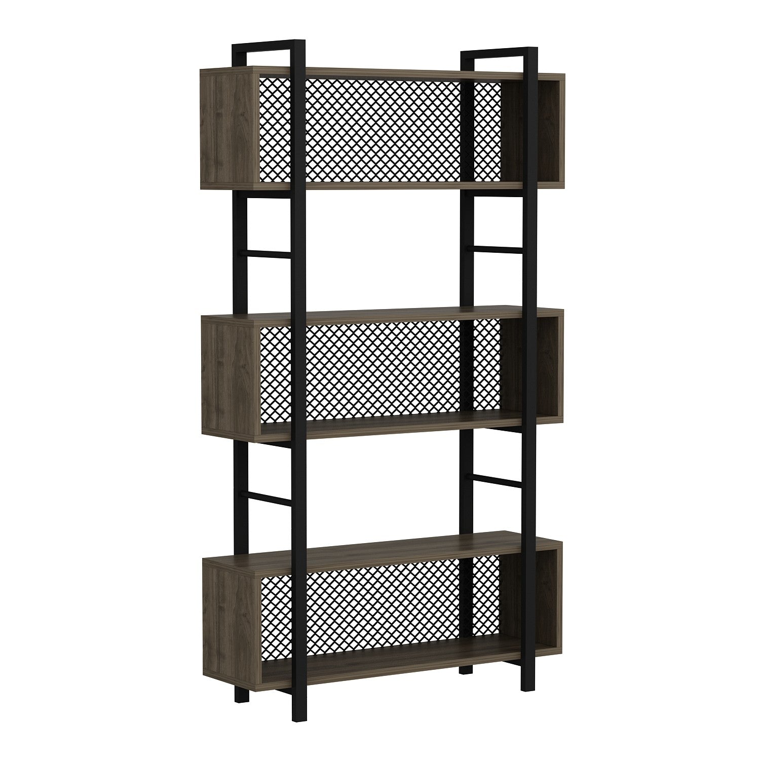 Étagère bibliothèque style industriel Mobilis L90xH160cm Bois foncé et Métal Noir