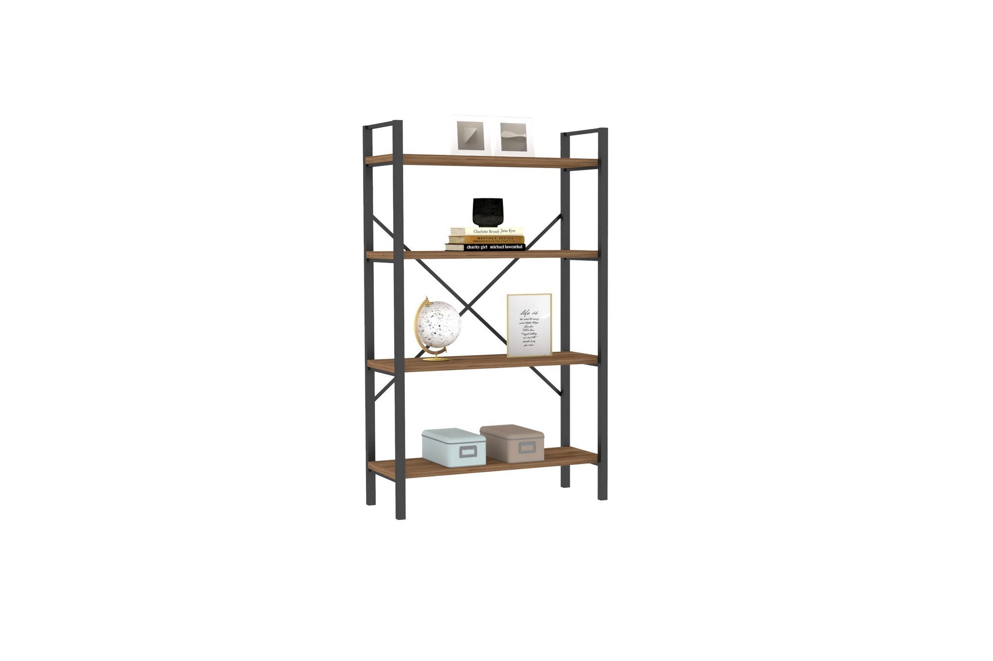 Etagère Miller H100cm Bois Naturel et Métal Noir