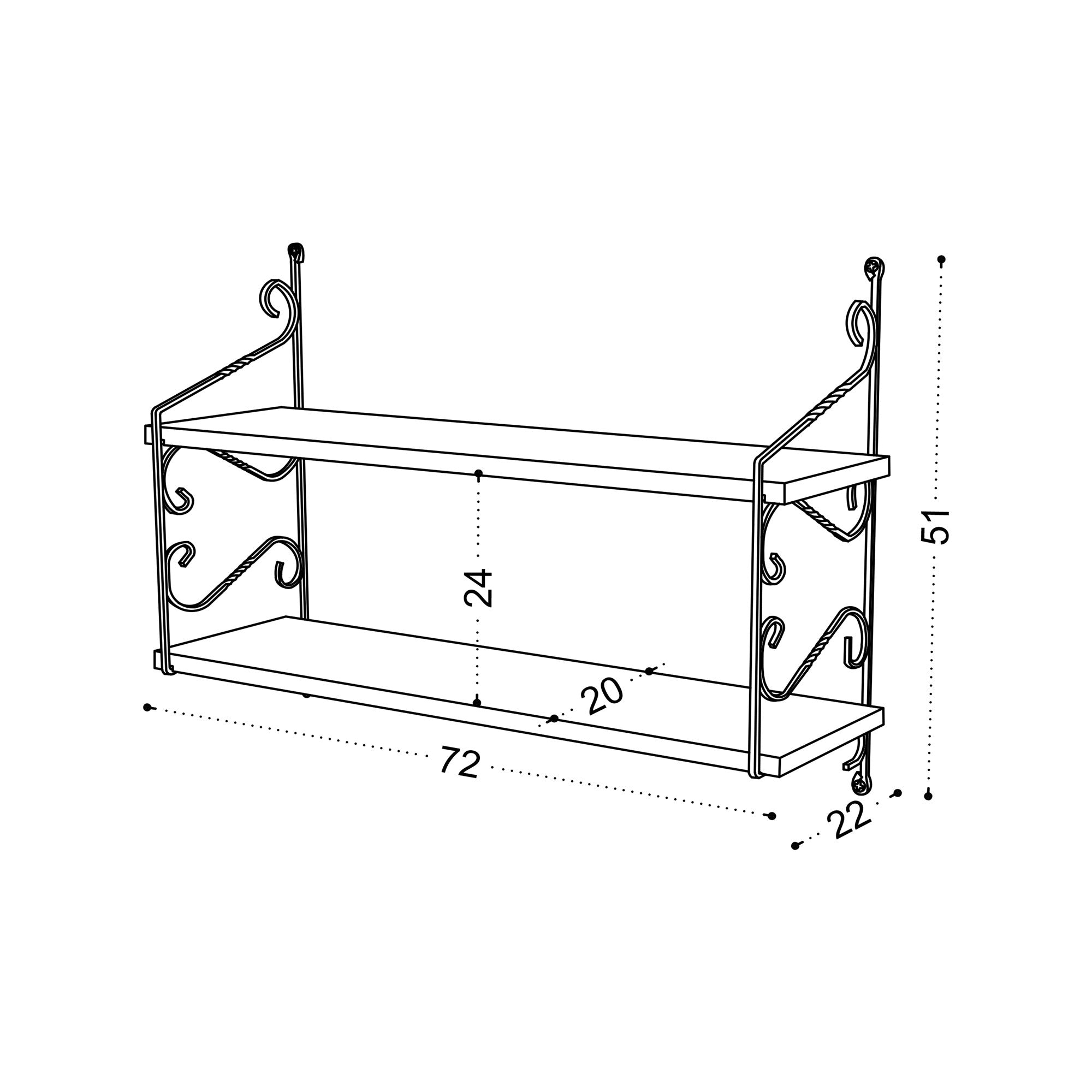 Étagère murale 2 tablettes Mitchell L72xH51cm Métal Noir et Bois Chêne clair