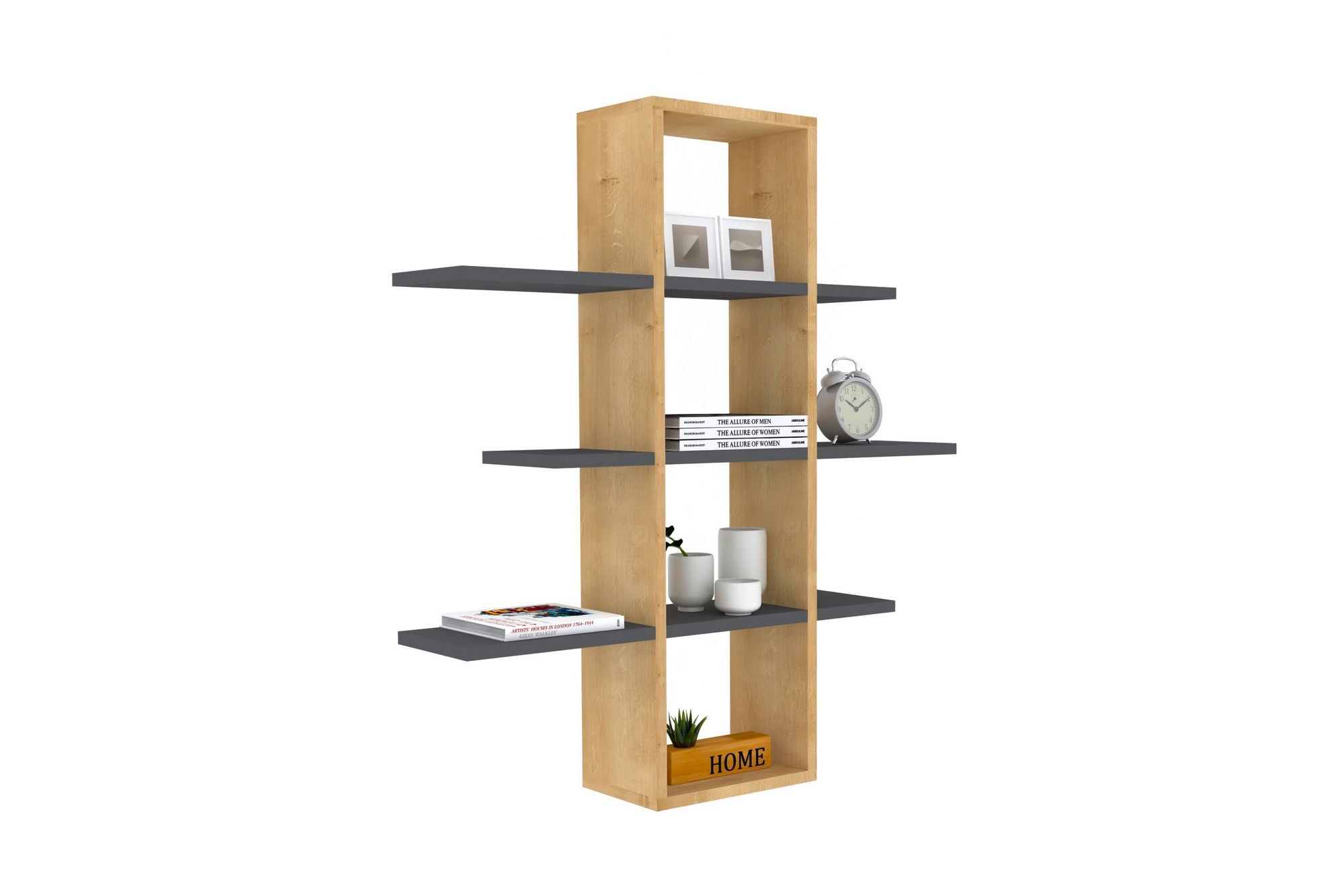 Étagère murale Aiko L96xH101cm Bois clair et Antiracite