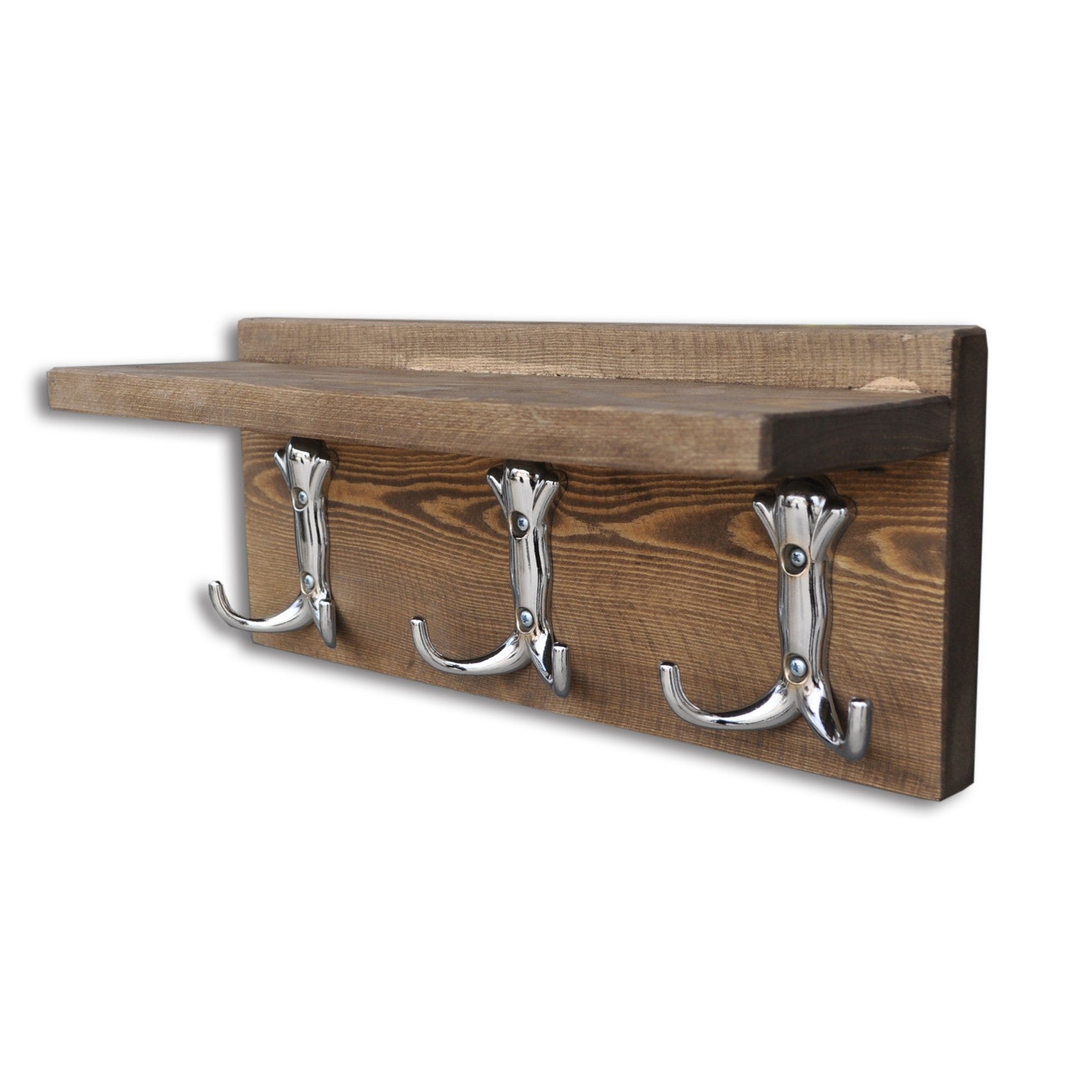 Étagère murale avec accroche des clés Siltala L30xH13cm Bois massif foncé et Métal Chrome