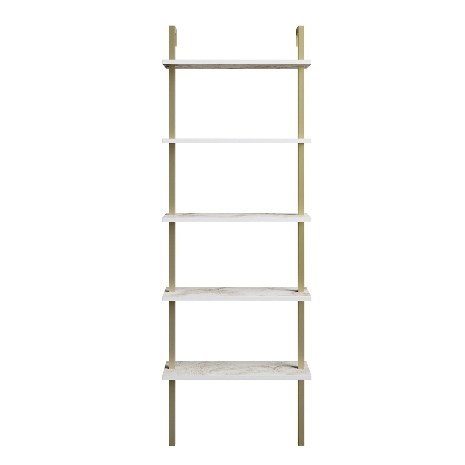 Étagère murale Zitron 5 tablettes Bois Effet marbre Blanc et Métal Or