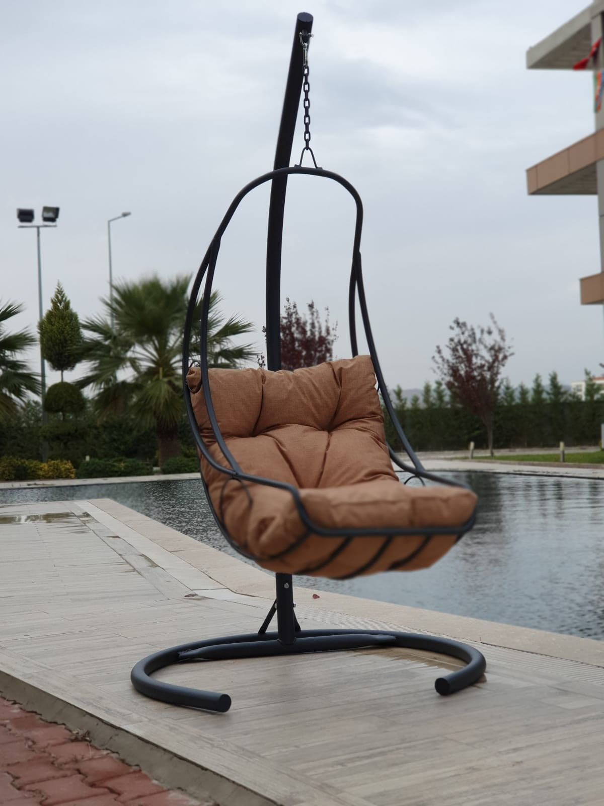 Fauteuil suspendu simple Moonfleet Métal Anthracite et Tissu Marron