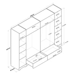 Grande armoire penderie 6 portes et 2 tiroirs Lanae L243cm Blanc et Bois foncé