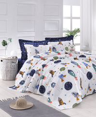 Jeté de lit simple Stragulum 160x235cm 100% Coton Motif univers spatial Multicolore